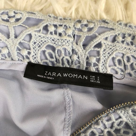 Zara Women High Waist Midi Length Skirt Blue Cotton Lace Pencil Skirt, Small - Picture 7 of 13